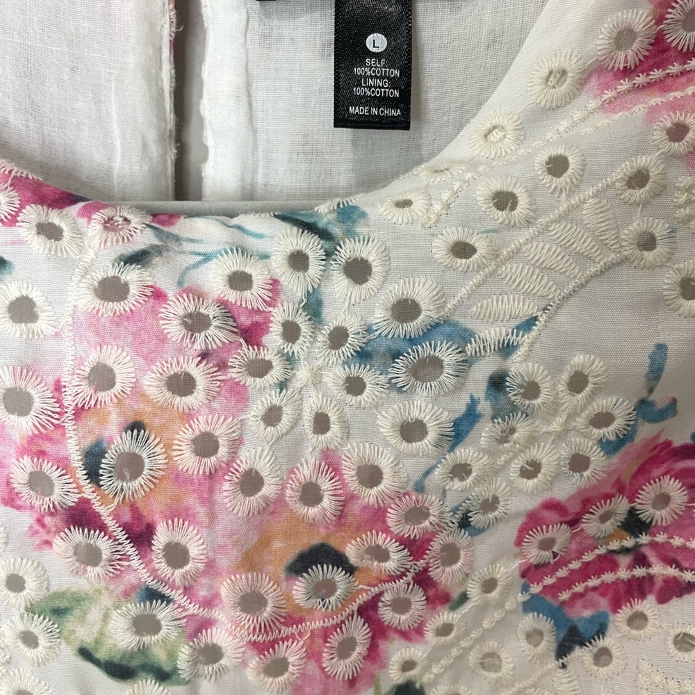 Aqua Eyelet Floral Tiered Mini Dress Ruffle Sleeves Demure Romantic SZ L EUC - Picture 4 of 10